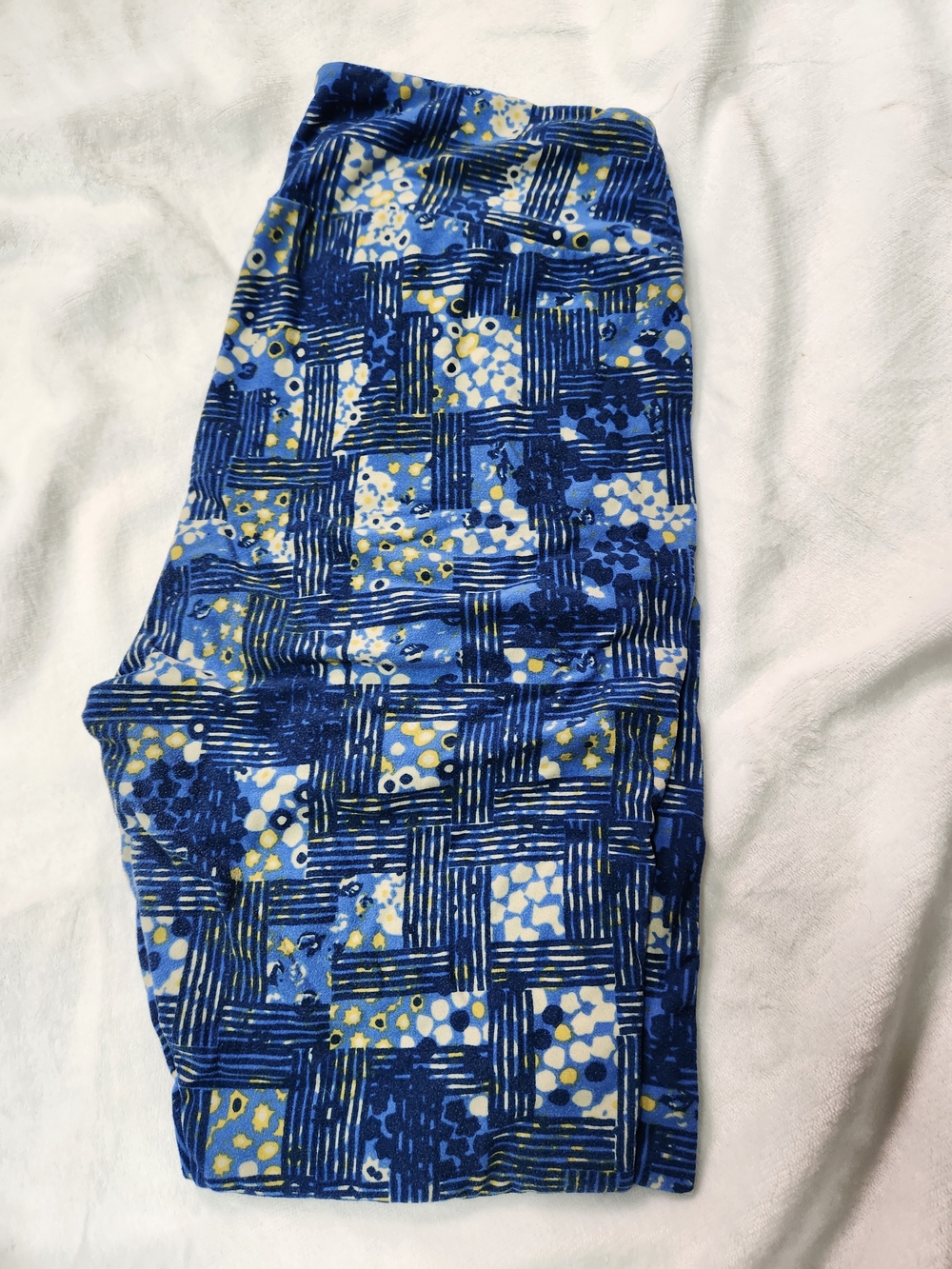 LuLaRoe TC Blue & Yellow Abstract Pattern Leggings
